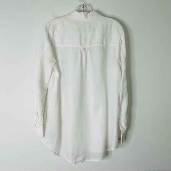 Tyler Boe white linen pleated coastal tunic button front top 10 - Picture 4 of 6